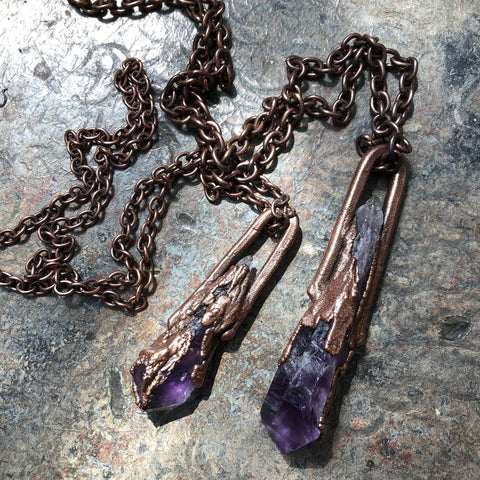 Bahia Amethyst Root Pendant, Electroformed Copper Necklace