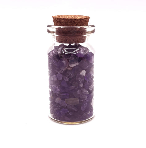 Assorted Tumbled Crystal Chips in Small Glass Bottle