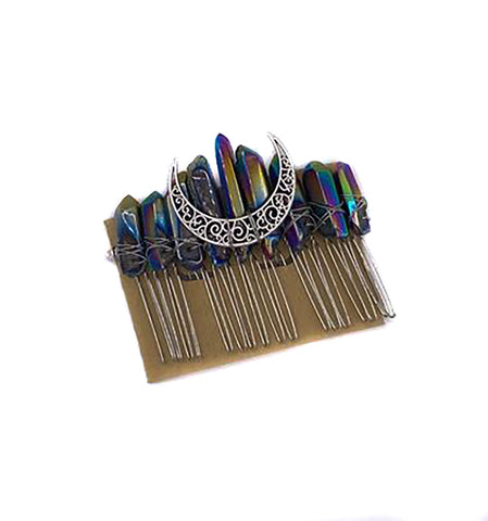 Crystal Hair Clip/Barrette, Rough Point. Raw Crystal Wire-Wrapped Hair Clip