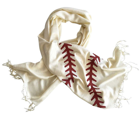 Baseball Stitching Printed Scarf. Silkscreened Linen-Weave Pashmina