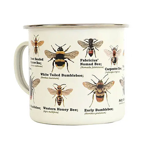 Bees Enamel Mug. Natural History Print Metal Coffee Cup