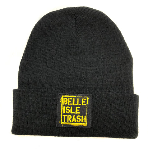 Belle Isle Trash, Detroit Black Knit Beanie Cap