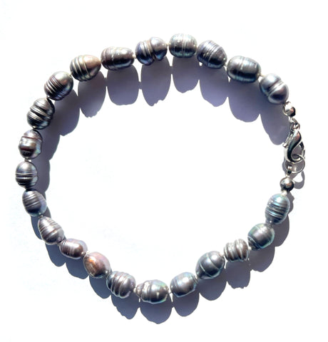 Black Pearl Anklet - Silver Grey Freshwater Pearls