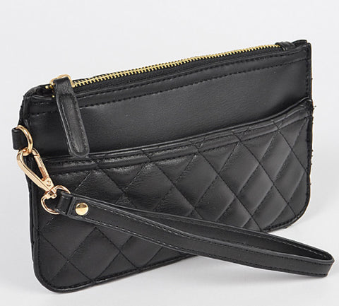 Quilted Wristlet Wallet. Black, blue or hot pink