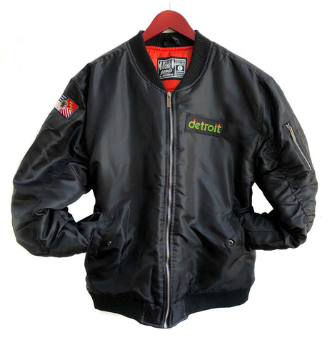 Peak Detroit Patch Black Satin MA-1 Flight Jacket, Well Done Goods