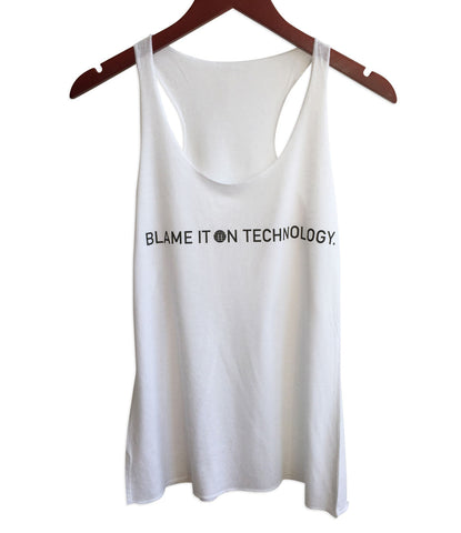 Blame it on Technology. Women's White Raw Edge Tank Top, Transmat Records