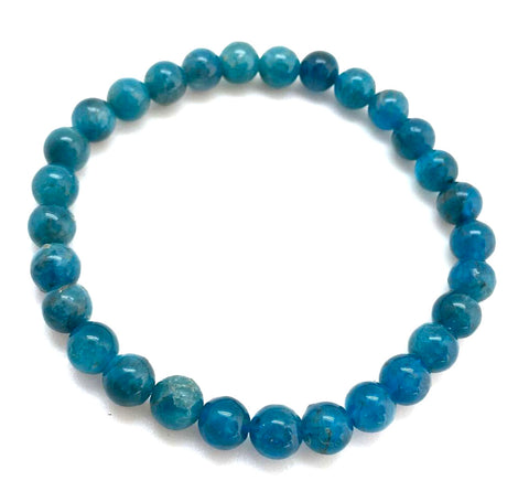 Blue Apatite Stone Bead Mala Stretch Bracelet