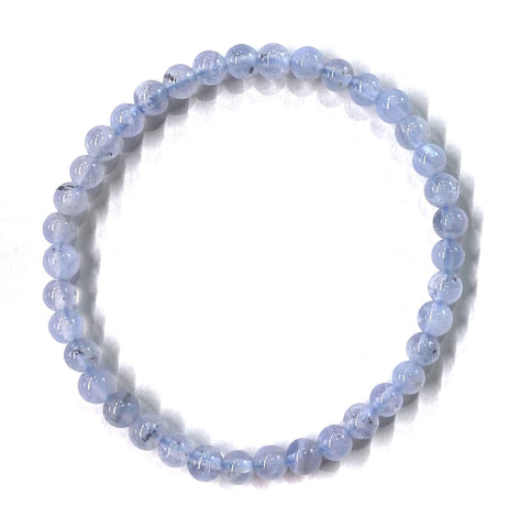 Blue Chalcedony Round Stone Mala Stretch Bracelet