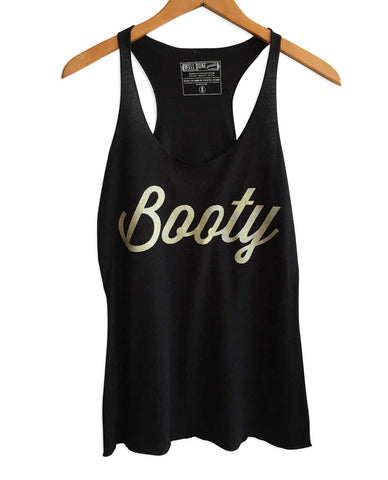 Booty Script Print Women's Black Tank Top, Well Done Goods