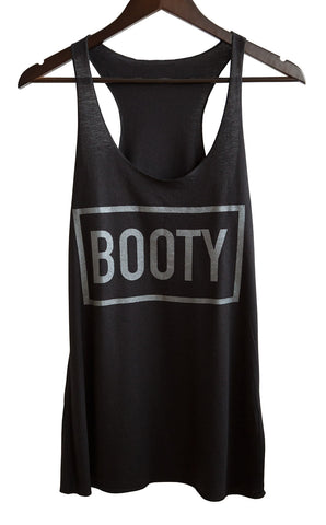 Booty Square Box Print Black Women's Tank Top, Well Done Goods
