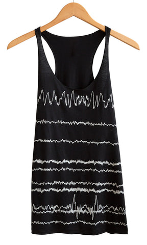 Brainwaves Print White on Black Women's Tank Top, Well Done Goods