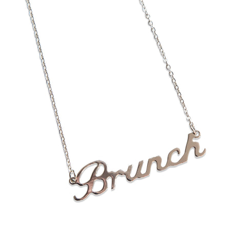 Silver Brunch Script Nameplate Necklace, Well Done Goods