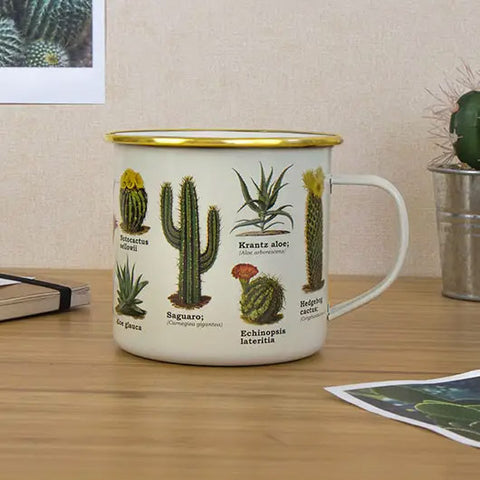 Cacti Enamel Mug. Cactus Print Metal Coffee Cup