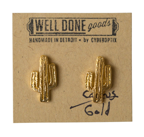 Cactus Gold Stud Earrings, Well Done Goods