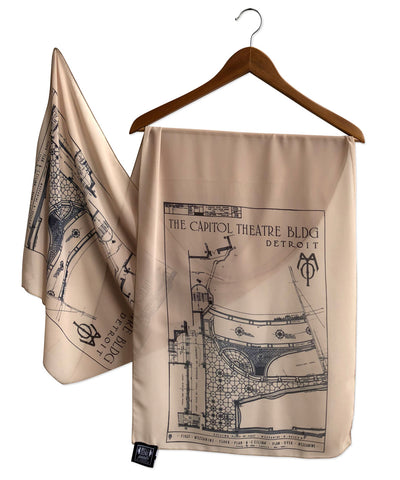 Capitol Theatre Detroit 1921 Blueprint Ceiling Chiffon Scarf, Tan.