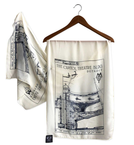 Capitol Theatre Detroit 1921 Blueprint Ceiling Chiffon Scarf, Cream.