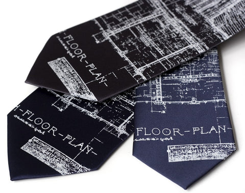 Navy blue Detroit Blueprint Necktie, Cass Tech Silkscreen Tie, by Cyberoptix Tie Lab