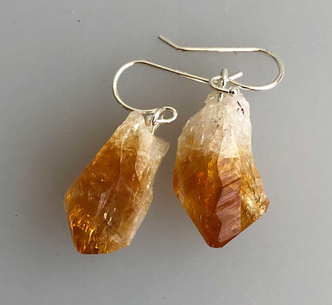 Citrine Point Raw Stone Earrings, sterling silver wires
