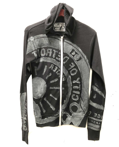 Manhole Cover Print Lightweight Triblend Jersey Unisex Zip Hoodie, Spirit of Detroit