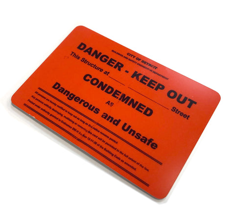 Condemned Detroit Magnet, Aluminum Refrigerator Magnet. Detroit Souvenir