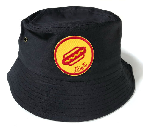 Coney Dog Bucket Hat, Detroit Coney Embroidered Patch