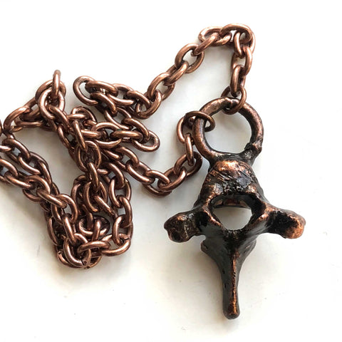 Coyote Vertebra Electroformed Copper Pendant, small. Oxidized copper