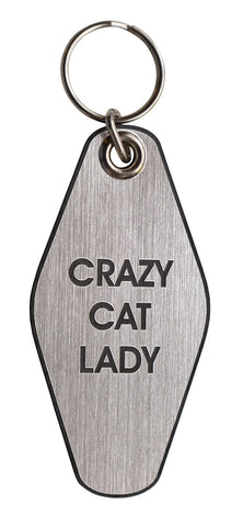 Crazy Cat Lady Motel Style Keychain Tag, Silver and Black, by Well Done Goods