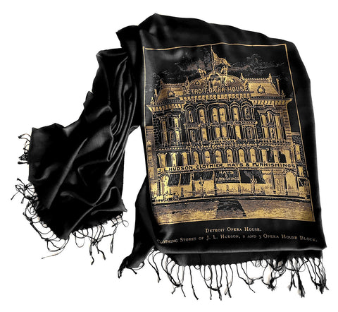 Black and gold Detroit Opera House & Hudson's Printed Scarf, Cyberoptix