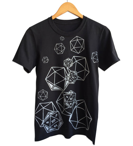 D20 Dice Print Black T-Shirt, Well Done Goods