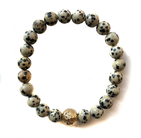 Dalmatian Jasper Stone Bead Mala Bracelet