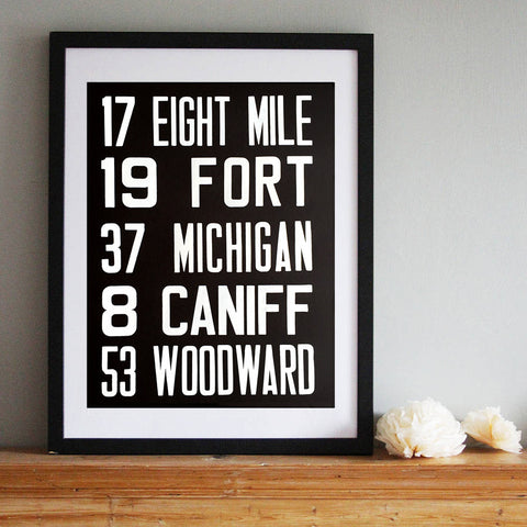Detroit Bus Scroll Sign, Poster Art Print, by Cyberoptix at Well Done Goods