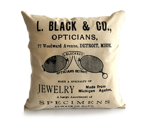 Optical Shop Throw Pillow, Detroit Advertising Print
