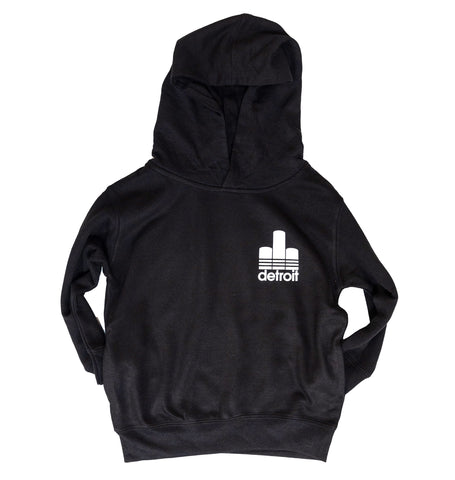 313 Detroit Renaissance Toddler or Youth Hoodie, Black Pullover Hooded Sweatshirt, Detroit Ren Cen Trefoil