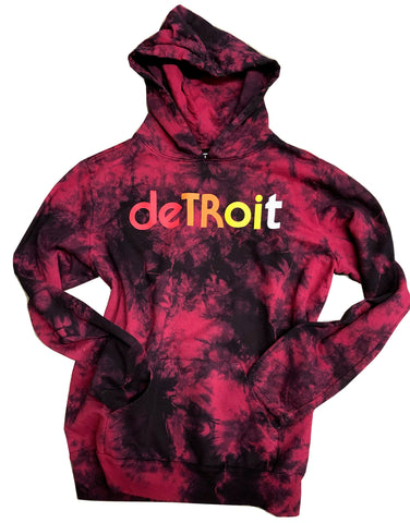 Detroit Rhythm Composer Pullover Hoodie, Red & Black Tie Dye. Limited Edition