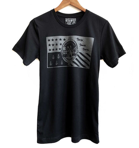 Detroit City Flag T-Shirt. 1940s Flag, Black on Black