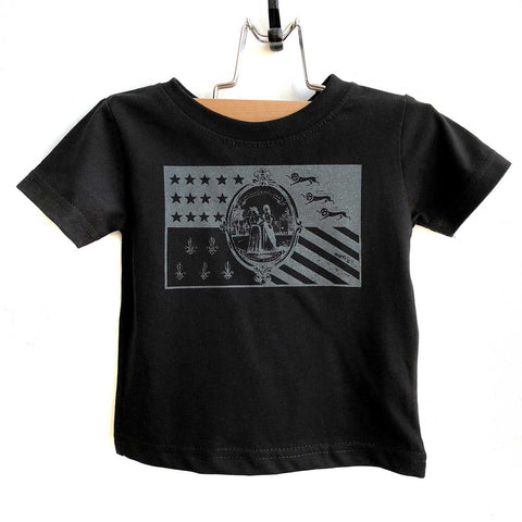 Detroit City Flag Infant & Toddler T-Shirts, 1940s Flag - Black on Black. Well Done Goods