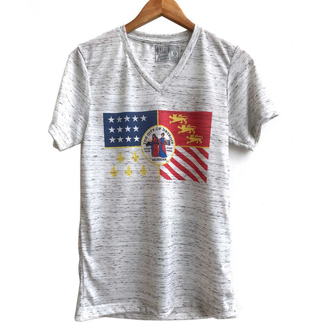 Detroit City Flag V-Neck T-Shirt, White Marble