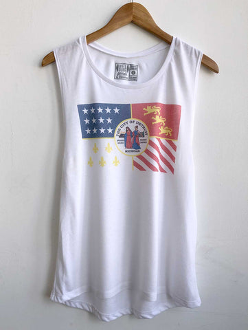 Detroit City Flag Tank Top. Vintage Style Women's Flowy Muscle Tank