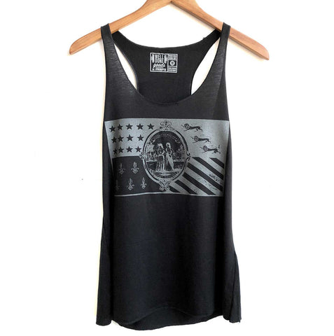 Detroit City Flag Women's Racerback Tank Top. 1940s Flag, Black on Black