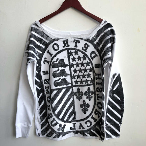 Detroit Historical Museum Manhole Cover Sweatshirt, Women's Wide Neck White Pullover