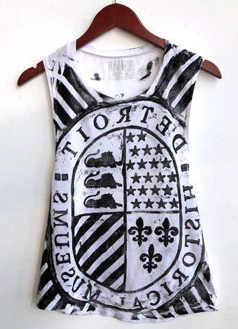Detroit Historical Museum Manhole Cover Tank Top. Women's Flowy Muscle Tank. Black on white