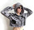 Manhole Cover Print Women's Cropped Pullover Hoodie, Spirit of Detroit. Black on Storm Grey. Well Done Goods
