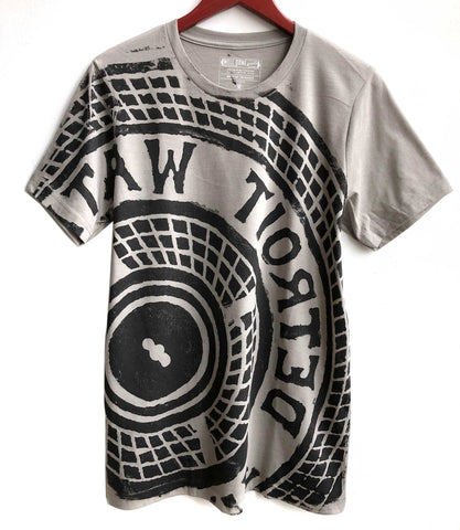 Manhole Cover T-Shirt. Detroit Tire Print, Heather Stone