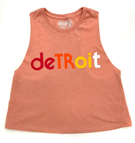 Detroit Rhythm Composer Cropped Women's Raw Edge Racerback Tank Top, Heather Sunset