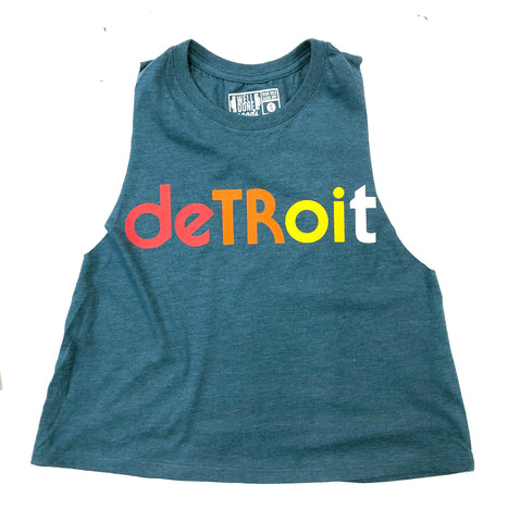 Detroit Rhythm Composer Cropped Women's Raw Edge Racerback Tank Top, Heather Deep Teal