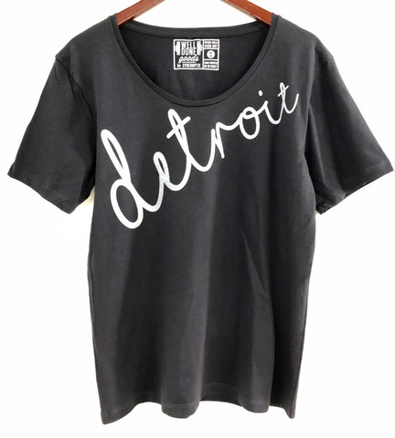 Detroit Pennant Script Wide Neck T-Shirt, Dark Grey