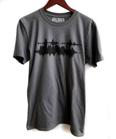 Detroit Waveforms, Sound Waves T-Shirt. Black on Charcoal