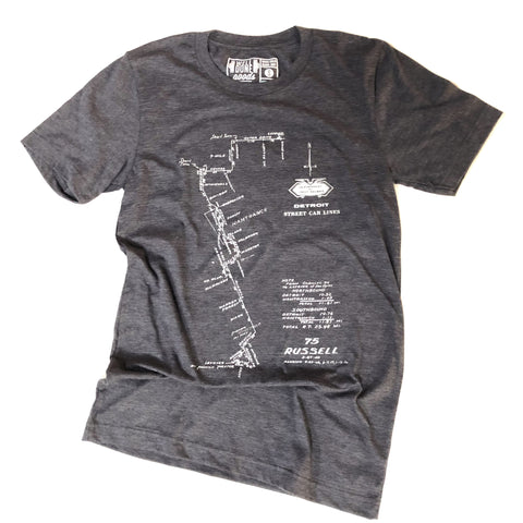 Detroit Street Car Lines T-Shirt, Department of Street Railways. Heather Charcoal Grey