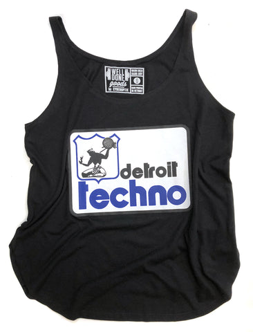 Detroit Techno Fun Police Tank Top! Detroit Police, DPD Old Logo Parody. Women's Grey Vintage Style or Black