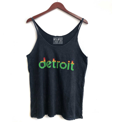 Peak Detroit Black Acid Washed Tank, LED Audio Level Meter Women's Slouchy Top